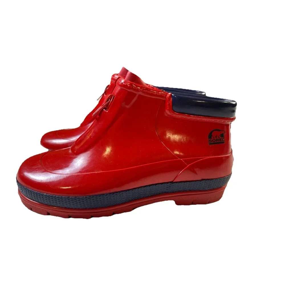 Sorel Little Drizzle Short Rain Boots Lil‎ Kids Sz 3 Red Rubber Front Zip Unisex
